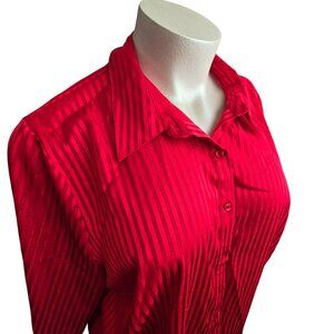 Womens Red Striped Button-Up Blouse 3/4 Sleeve Metallic Stripe Size 3X JJ4078